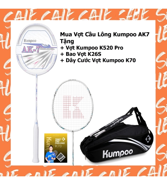 Combo Mua Vợt Cầu Lông Kumpoo AK7 + Tặng Vợt Kumpoo K520 Pro + Bao Vợt K26S + Dây Cước Căng Vợt Kumpoo K70