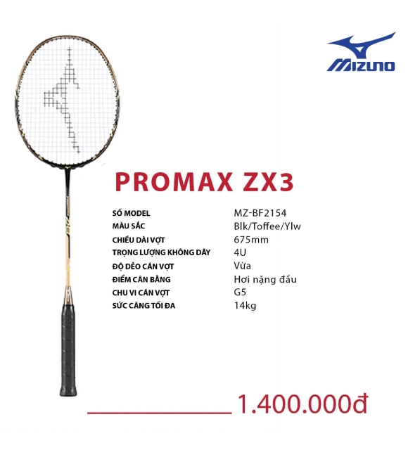 Vợt Cầu Lông Mizuno PROMAX ZX3 đen vàng chính hãng